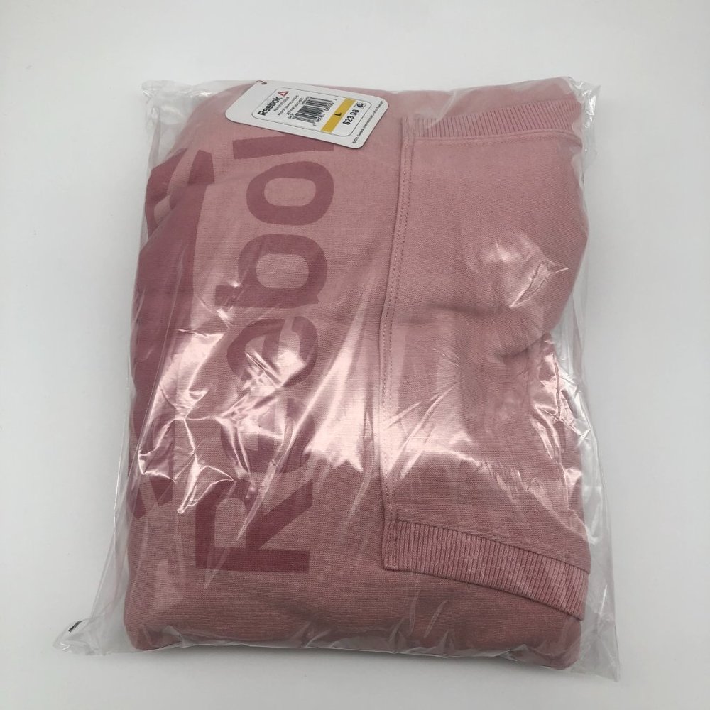 Reebok Women's Elite Cozy Graphic Fleece Hoodie Sweater, Pink, M L, NEW - Picture 3 of 4